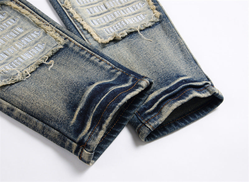 Jeans Patch Retro Blauw Slim Fit Heren