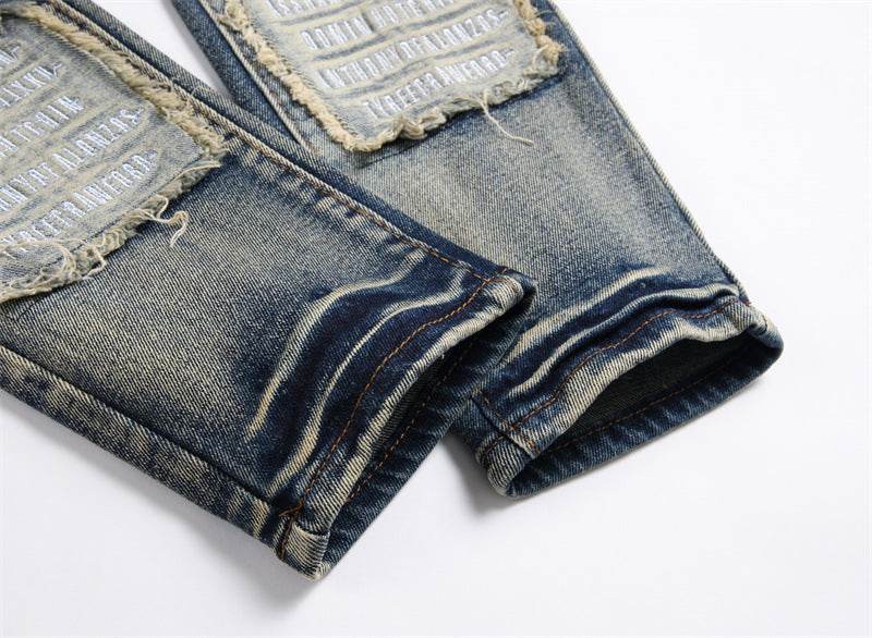 Jeans Patch Retro Blue Slim Fit Men - Mubimart