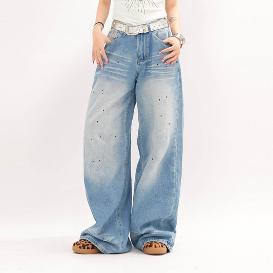 Gradient Loose Wide Leg Jeans For Men And Women - Mubimart