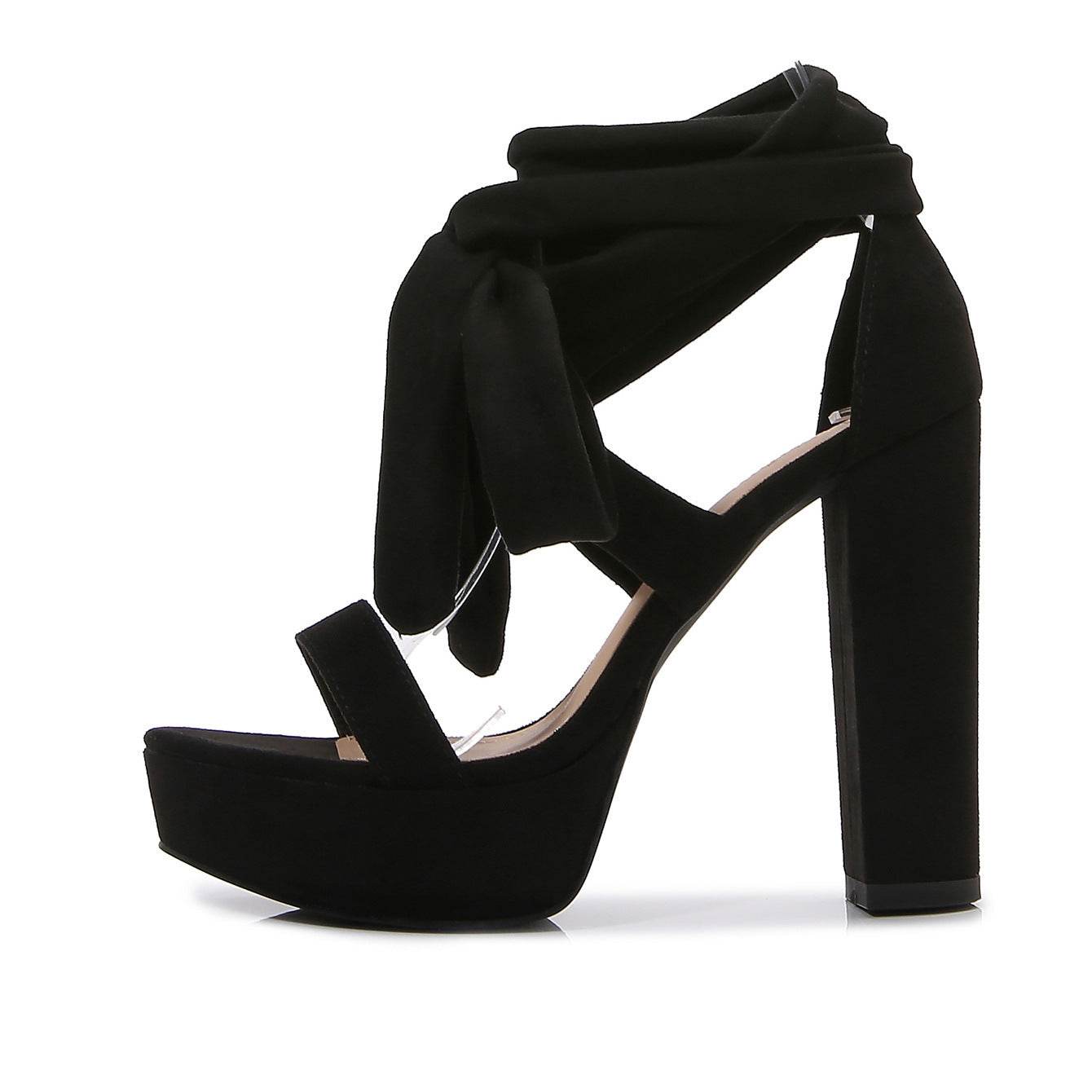Women's Solid Color Peep-toe Waterproof Platform Bag Heel Chunky Heel High Heels - Mubimart