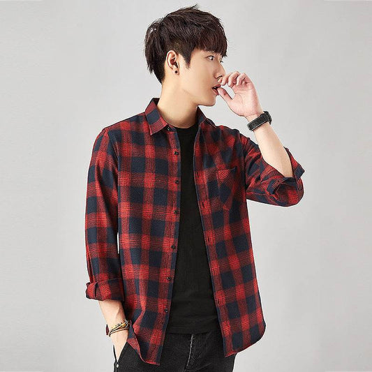 Men's Casual Flannel Long-sleeved Shirt - Mubimart
