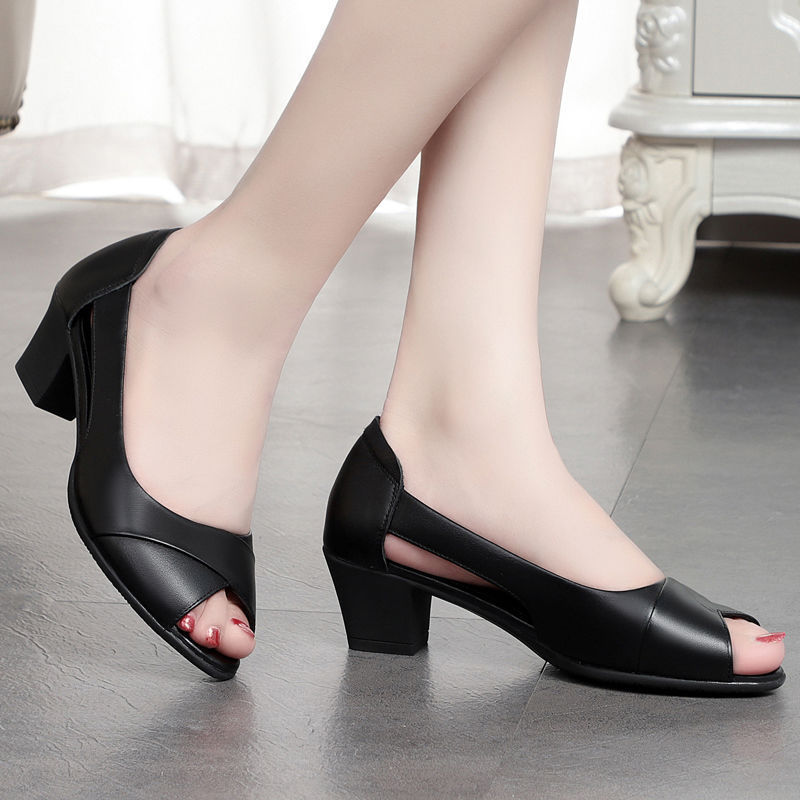 Thick-heeled Sandals, New Work Shoes, Mother Shoes, Fashionable Fish Mouth High Heels