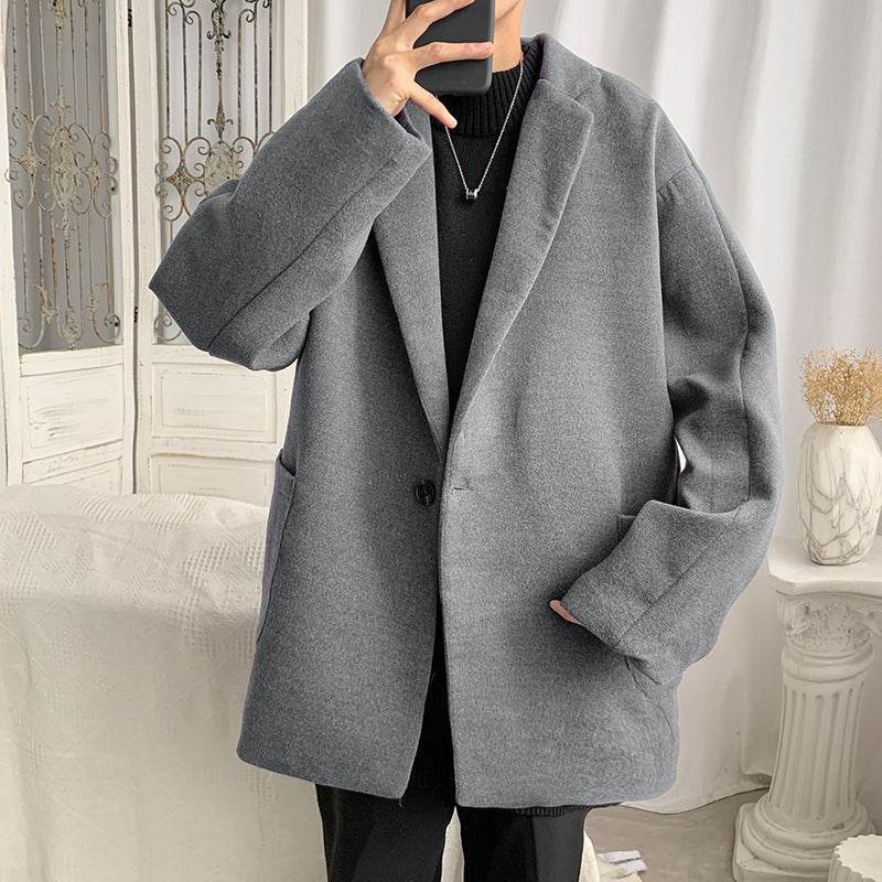 Woolen Blazer Men's Thickened Leisure Suit Loose And Handsome Woolen Coat - Mubimart