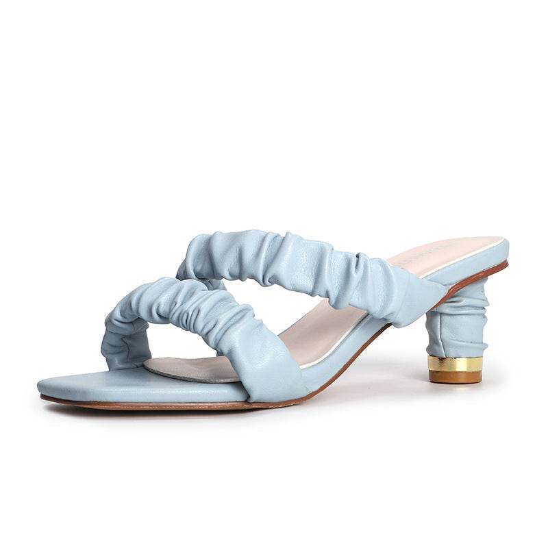 Women's Pleated Lace-Up Comfort High Heel Sandals - Mubimart