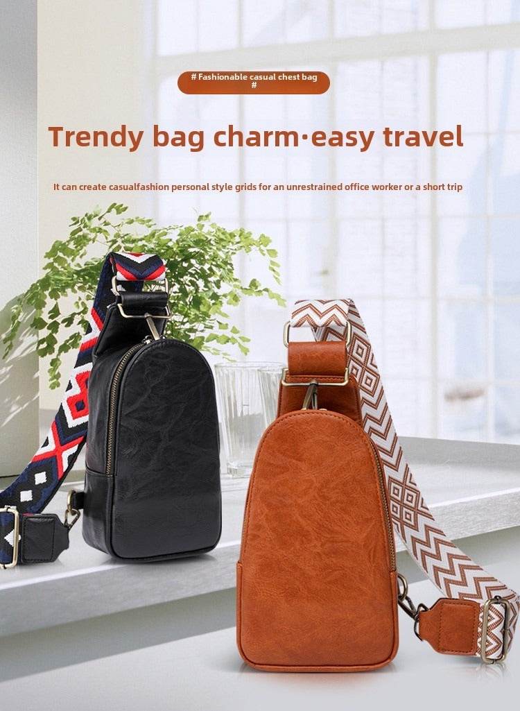 Women Chest Bag Sling Bag, Guitar Strap Small Crossbody PU Leather Satchel Daypack - Mubimart