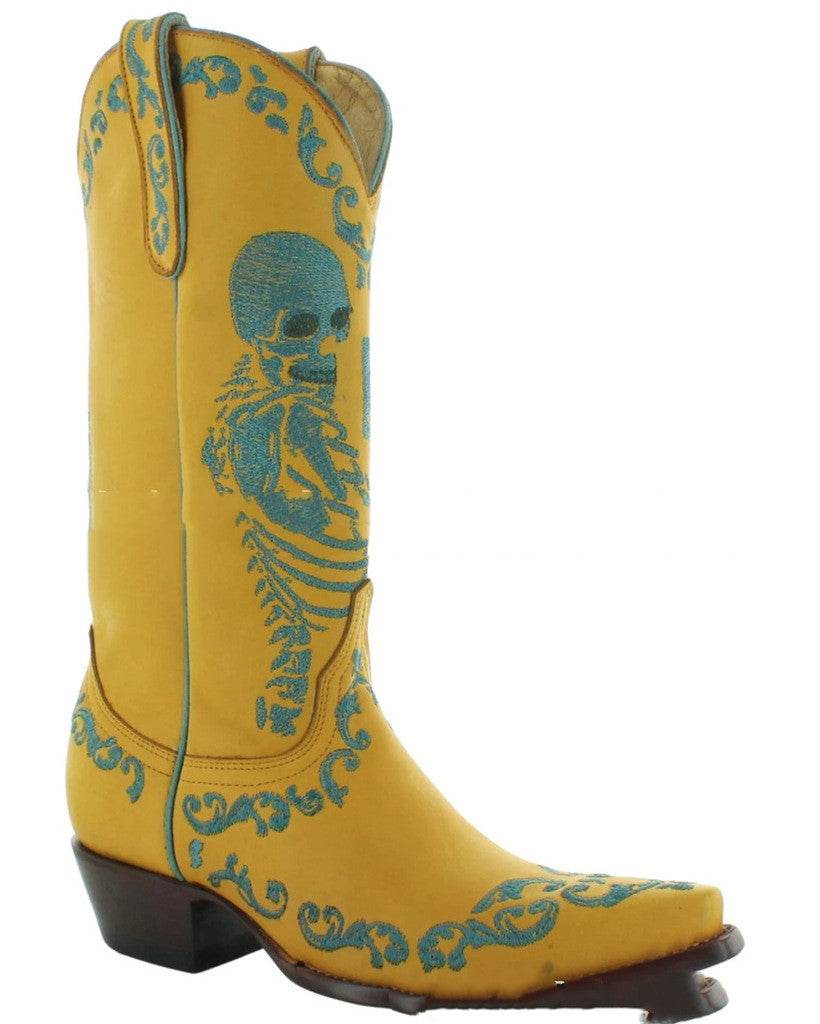 Skull Tall Pointed Toe Chunky Mid Heel Martin Boots - Mubimart