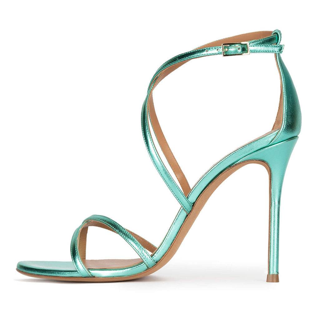 Plus Size Round Head Strap Women's High-heeled Sandal - Mubimart