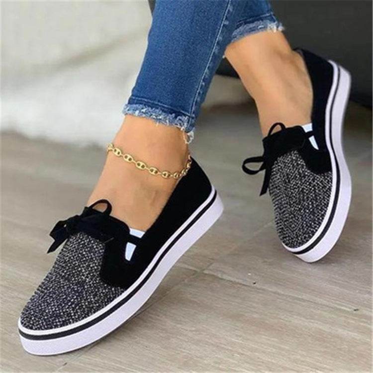Lace-up Canvas Flat Shoes Women White Flats Sneakers - Mubimart