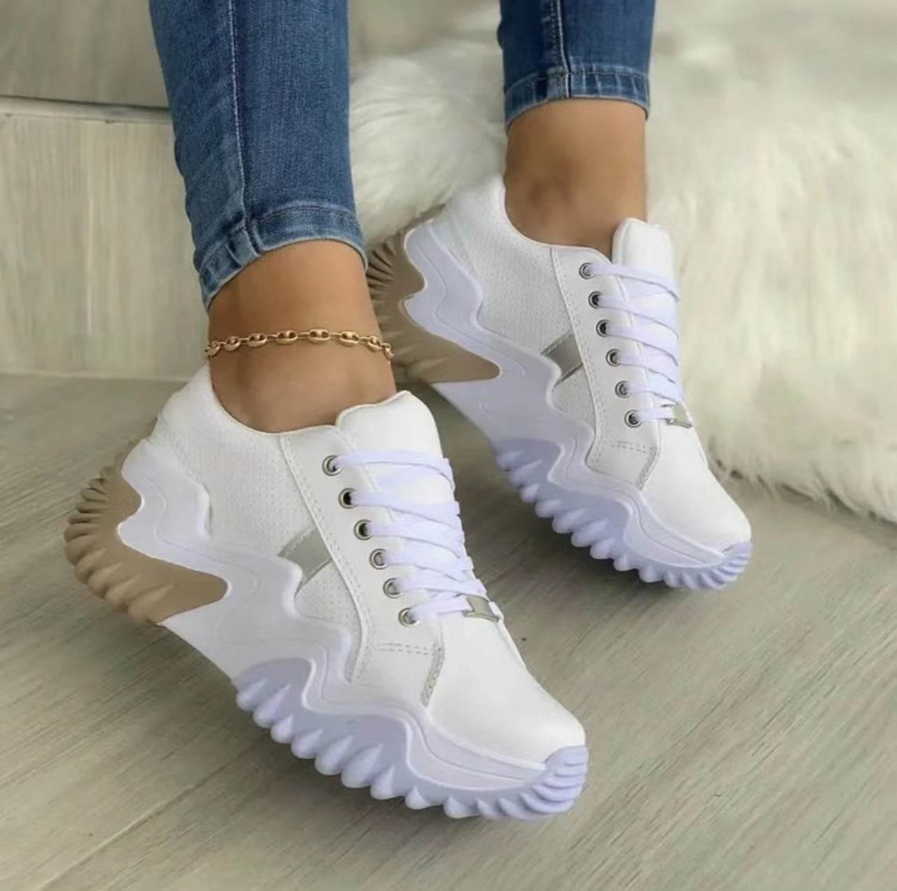 Women Shoes Lace-up Sports Sneakers - Mubimart