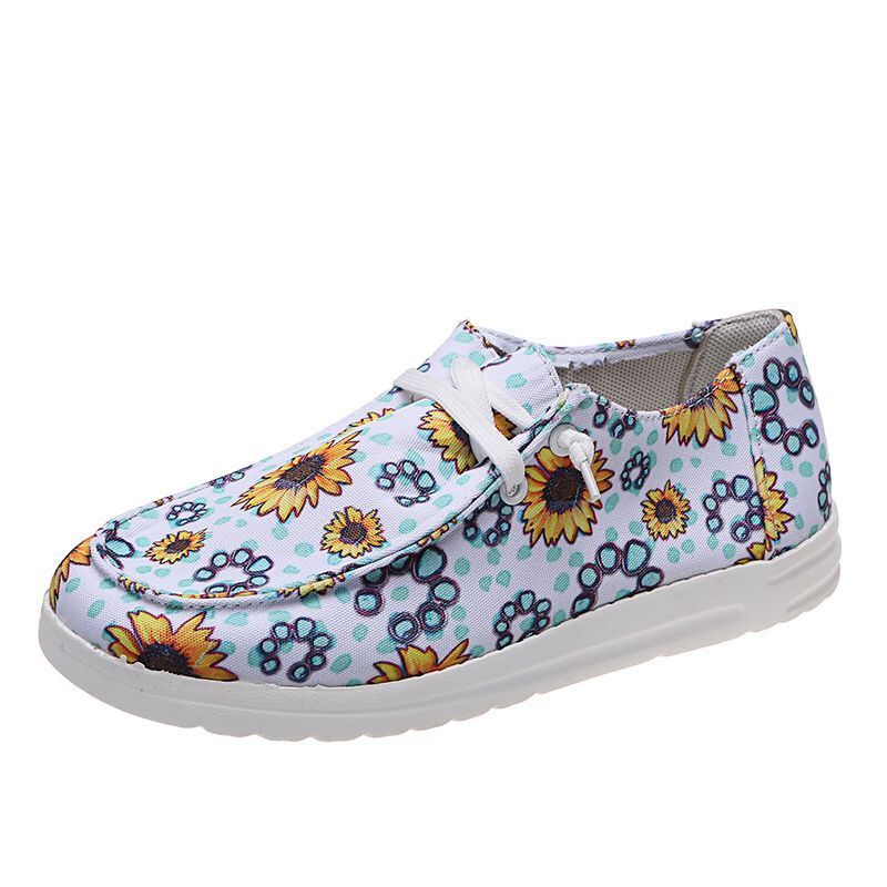 Loafers Dames Zonnebloem Print Flats Casual Canvas Schoenen Zonder veter Luie Schoenen