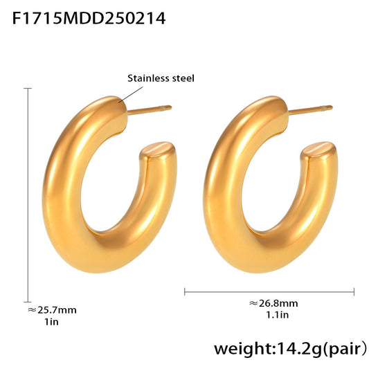 Elegant Minimalist Style C-shaped Earrings French 18K Gold Plating Elegant Ring Glossy Earrings