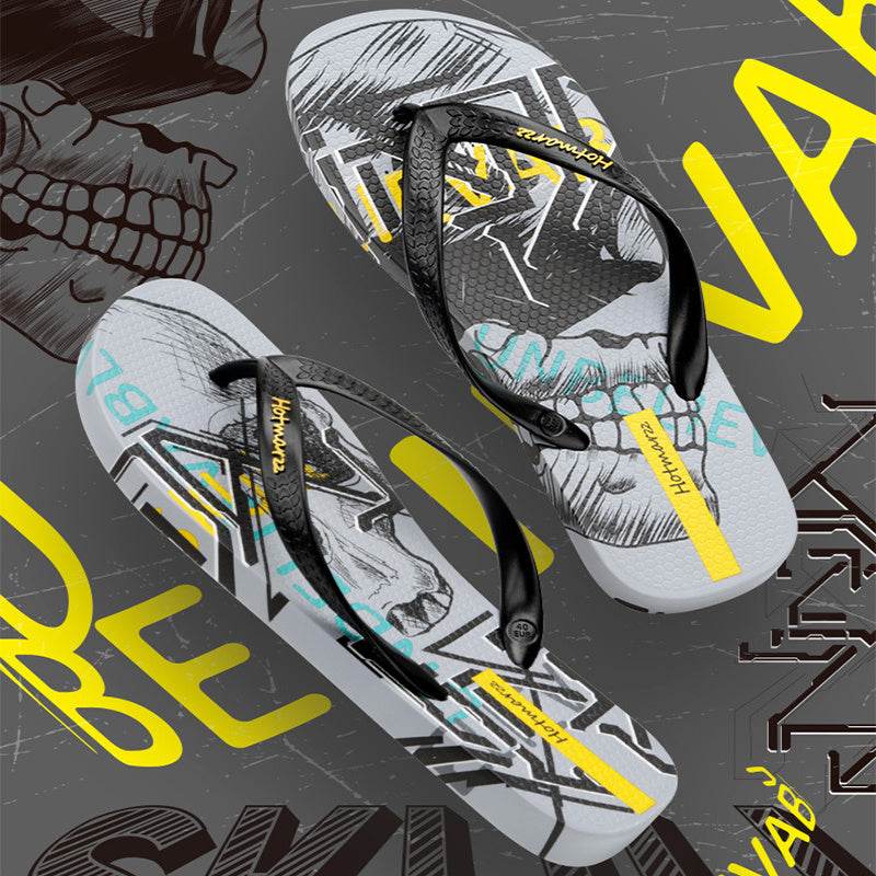 Cool Graffiti Printed Flip Flops For Men Summer New Non-slip Slippers Seaside Casual Beach Shoes - Mubimart
