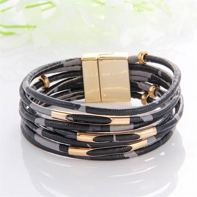 New Popular Multi-color Leather Charm Bracelet Men And Women Same Ornament Can Be Used As Gifts - Mubimart