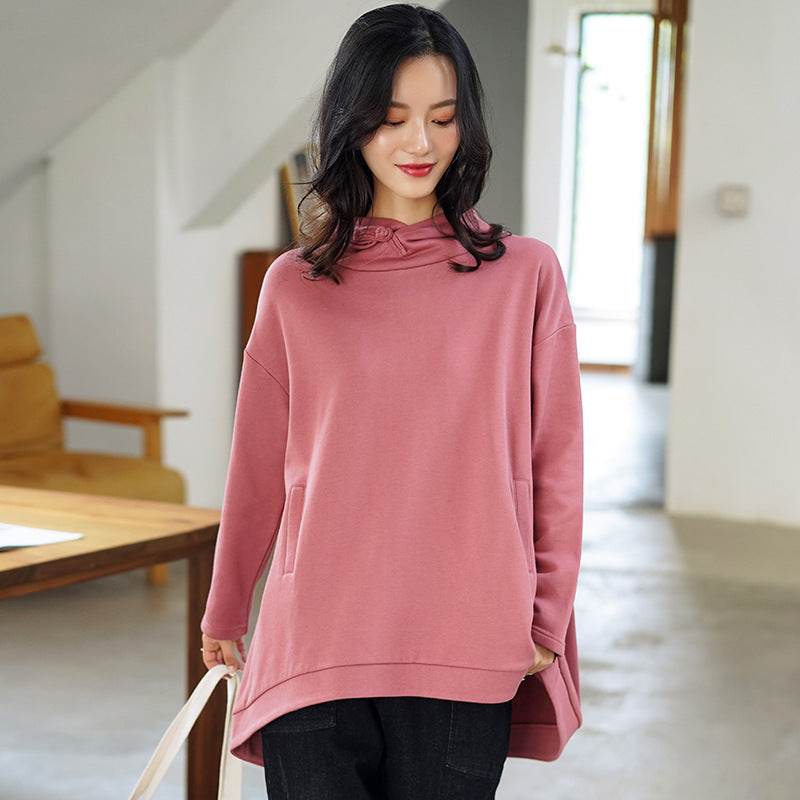 Loose Plus Size Mid Length Button Top Pullover Coat - Mubimart