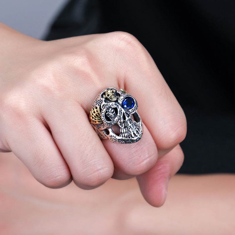Mens Fashion Simple Dominant Skull Shape Sterling Silver Ring - Mubimart