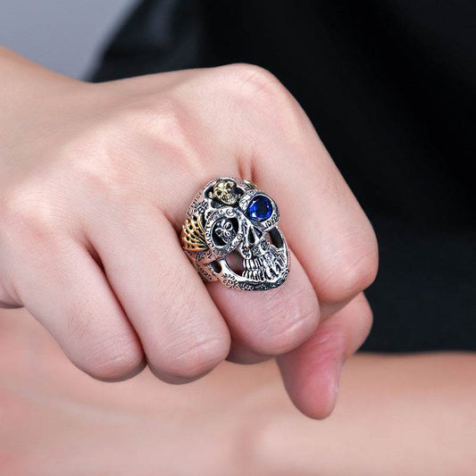 Mens Fashion Simple Dominant Skull Shape Sterling Silver Ring - Mubimart