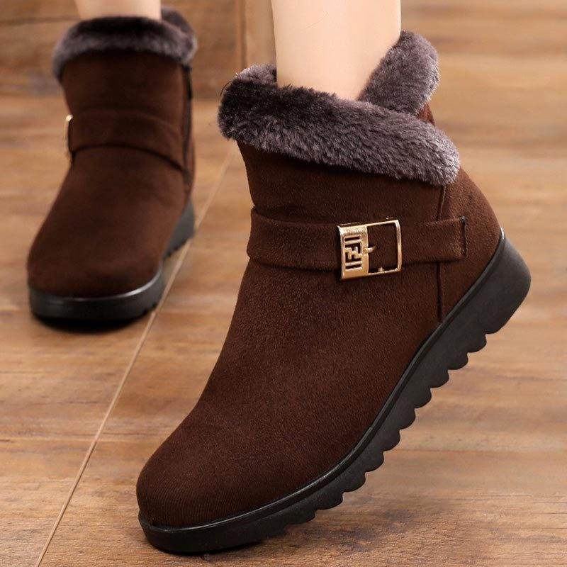 Winter Boots Women Warm Plush Snow Boots Zipper Comfort Flats Shoes - Mubimart