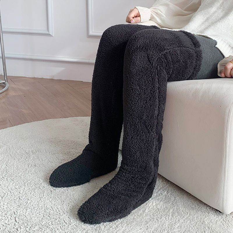 Over Knee High Fuzzy Long Socks Winter Warm Cold Leg Knee Joint Cold-proof Stockings Home Floor Sleeping Socks - Mubimart