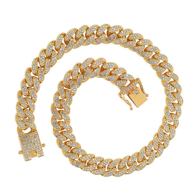 Mens Fashion Simple Full Diamond Cuba Necklace - Mubimart