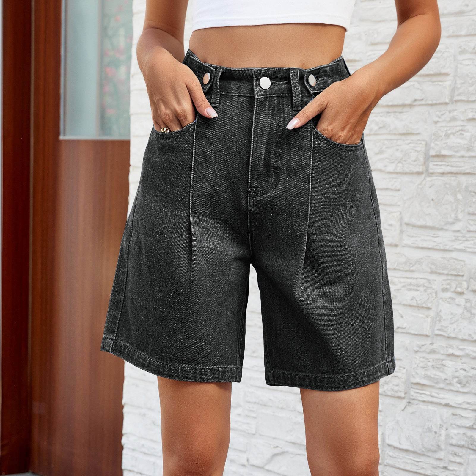Denim Shorts With Waist Adjustable Design Fashion Summer Pants For Women - Mubimart