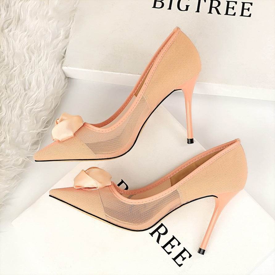 Women's Cutout Satin Rose Flower Pumps - Mubimart
