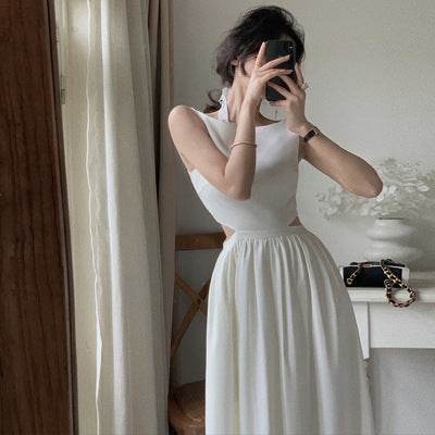 Ladies Pocket Waist Slip-Neck Dress - Mubimart