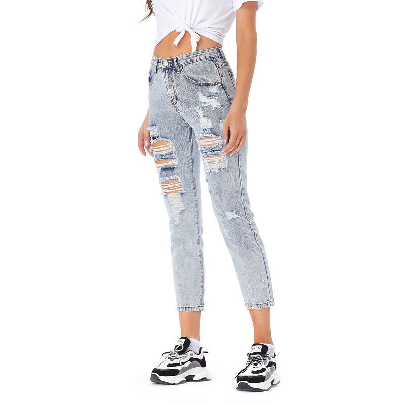 Jeans Women's Ripped Spring Casual Loose Jeans - Mubimart