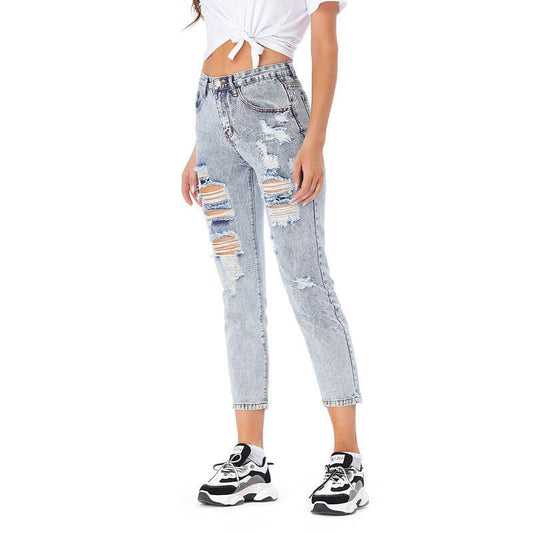 Jeans Women's Ripped Spring Casual Loose Jeans - Mubimart