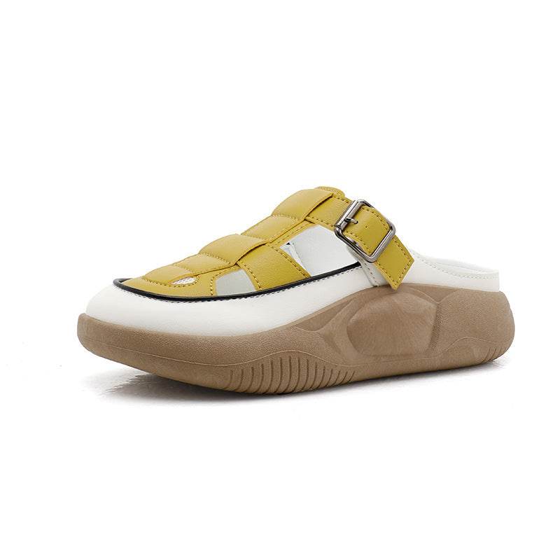 Thick-soled Closed-toe Slippers Summer Outdoor Garden Hollow Buckle Slide Sandals Casual Beach Shoes - Mubimart