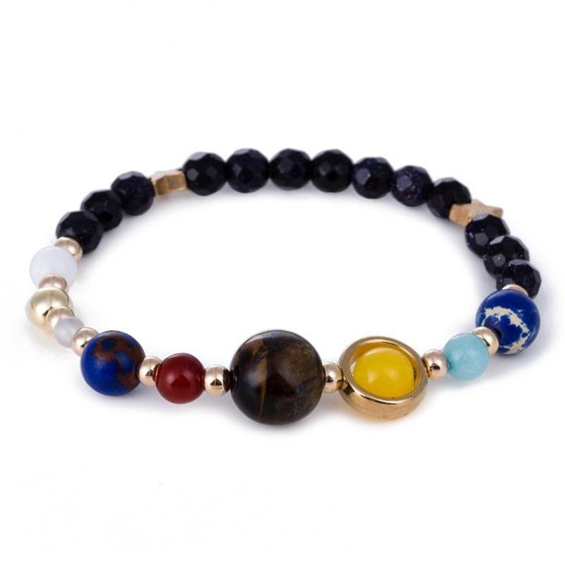 Eight Planets Alloy Bracelet, Natural Stone Bead Bracelet Women Solar System Bracelet Universe Galaxy The Eight Planets Guardian Star Natural Stone Beads Bracelet Bangle Gifts For Girls - Mubimart