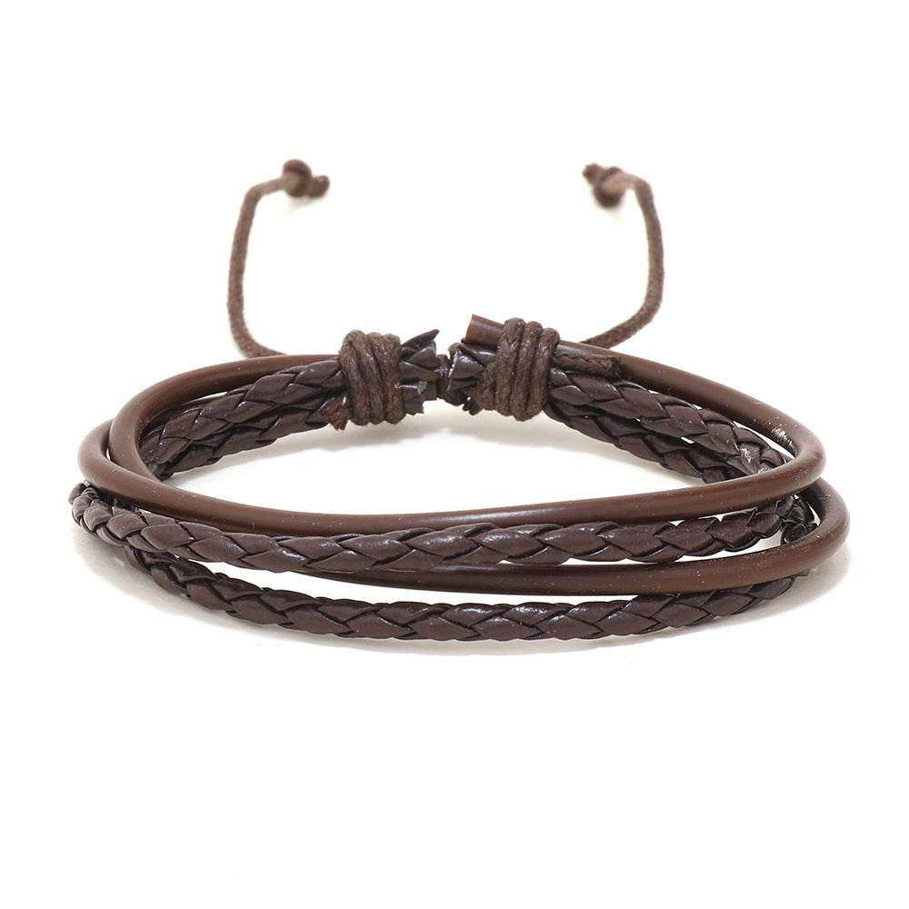 Mens Fashion Casual Multi-layer Leather Bracelet - Mubimart