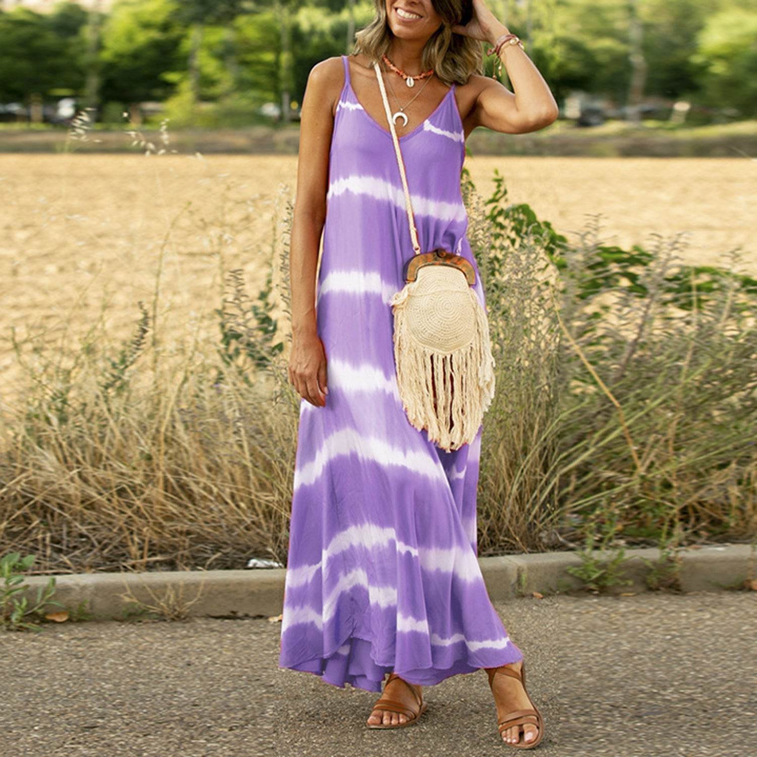 Printed Striped Plus Size Maxi Maxi Dress - Mubimart