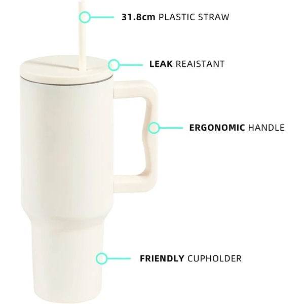 40 Oz Tumbler With Handle, Reusable Insulated Cup With Lid And Straw, Stainless Steel Water Bottle, Travel Mug For Cold And Hot - Mubimart