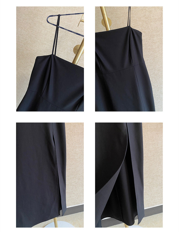 Slim Fit Black Slip Dress Midi - Mubimart -  