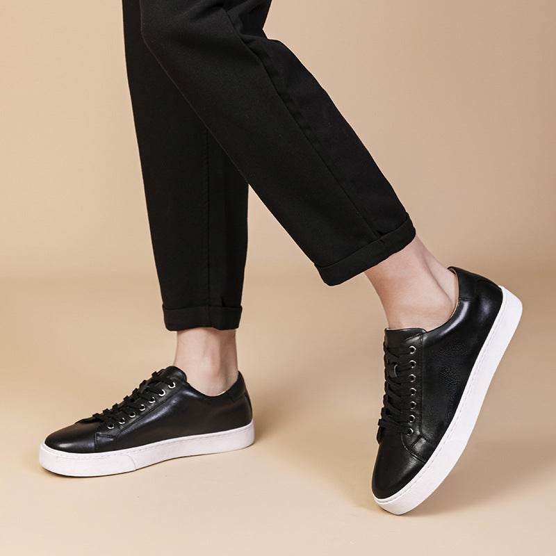 Spring Genuine Leather Breathable British Board Shoes Thick Sole Sporty Simplicity Comfort And Casual - Mubimart