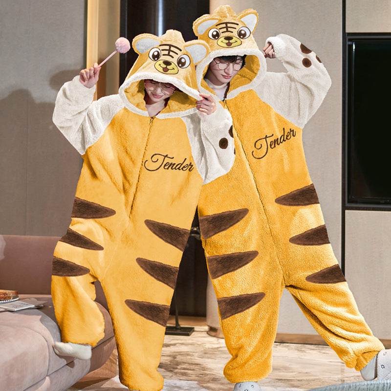 Women Men Pajama Winter Warm Sleepwear Couple Pajama - Mubimart