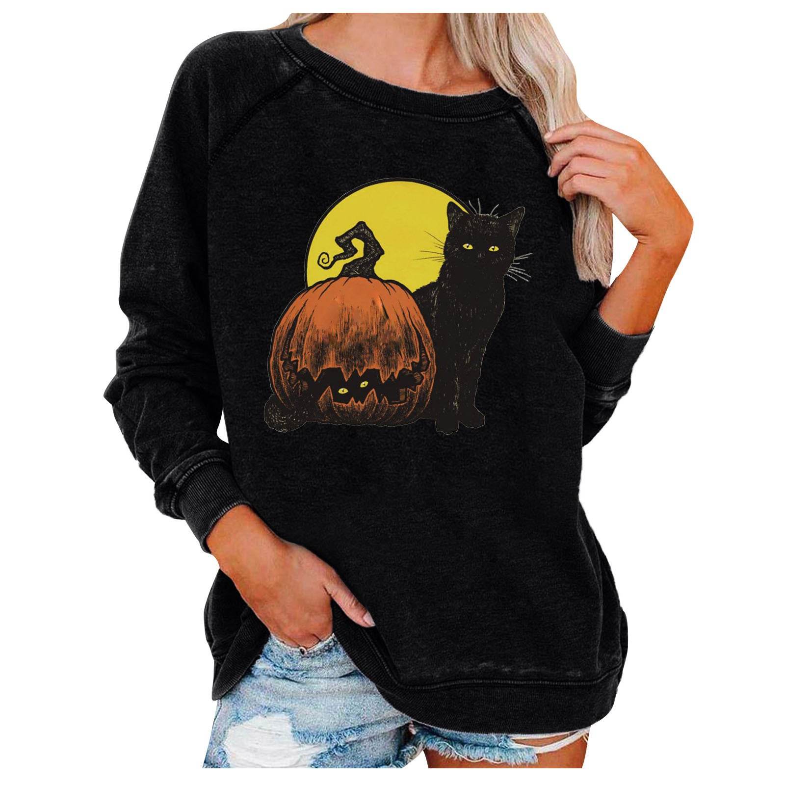 Loose Women's Tops Halloween Themed Sweatshirts - Mubimart