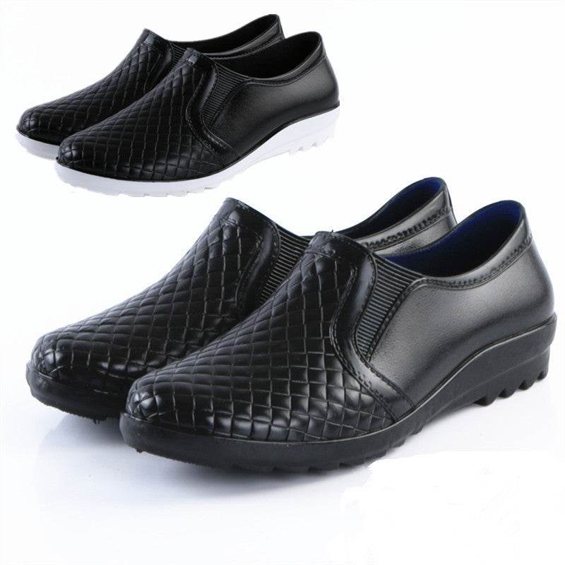 Fashion Waterproof Leather Rain Boots - Mubimart