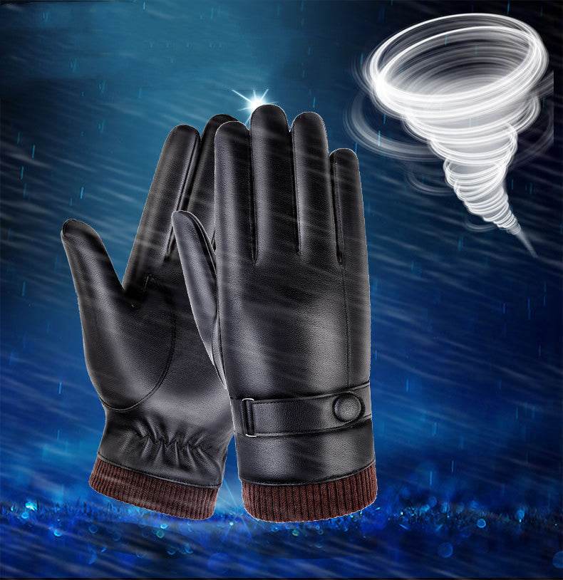 Leather Gloves Men's Waterproof Touch Screen - Mubimart