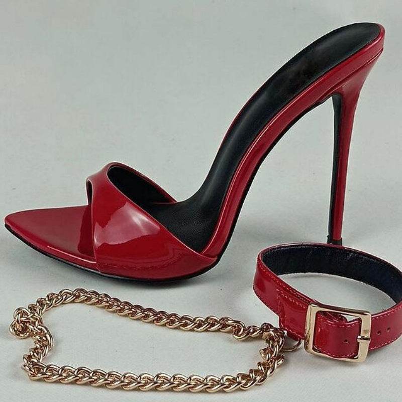 European And American Pointed Toe Open Toe Roman Chain Stiletto Heel Women's Sandal Boots - Mubimart