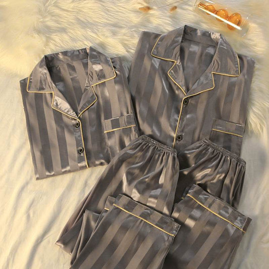 Striped Luxury New Plus Size Silk Loungewear - Mubimart