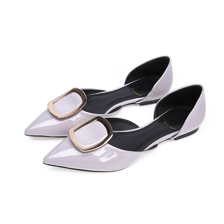 Women's Pointed Toe Square Buckle Flat Shoes - Mubimart