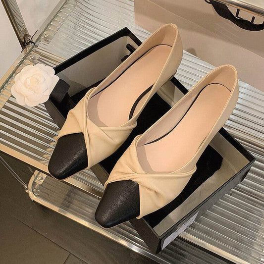 Leather Low Heel Feminine Colorblock Mary Jane Shoes - Mubimart