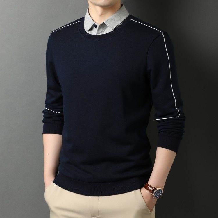 Shirt Collar Fake Two Piece Mens Long Sleeve Jacket - Mubimart