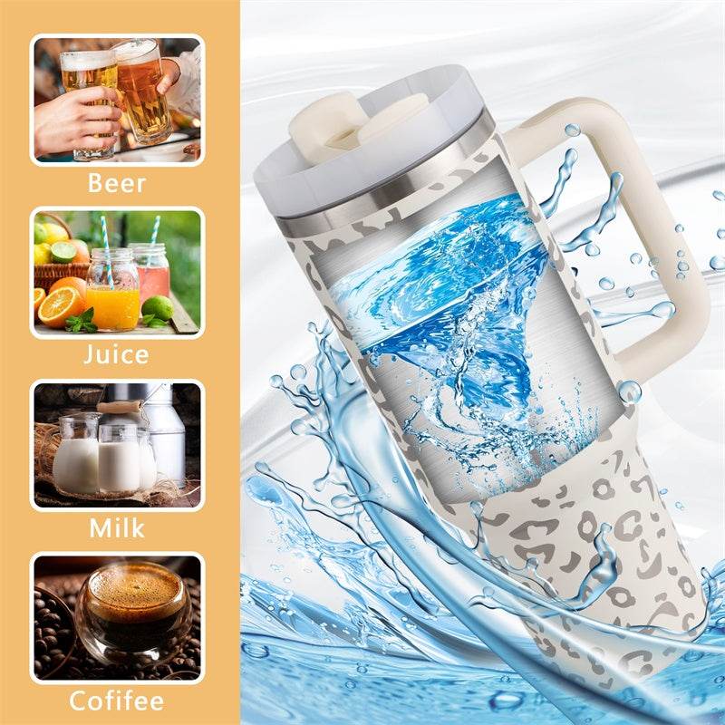 40oz Straw Coffee Mug With Handle Portable Car Stainless Steel Water Bottle Large Capacity Travel Bisphenol A Free Mug - Mubimart
