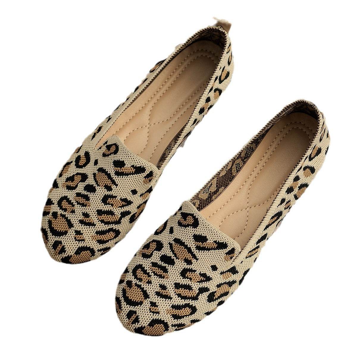 Slip-on Leopard Print Round Toe Flat Bottom Work Shoes - Mubimart