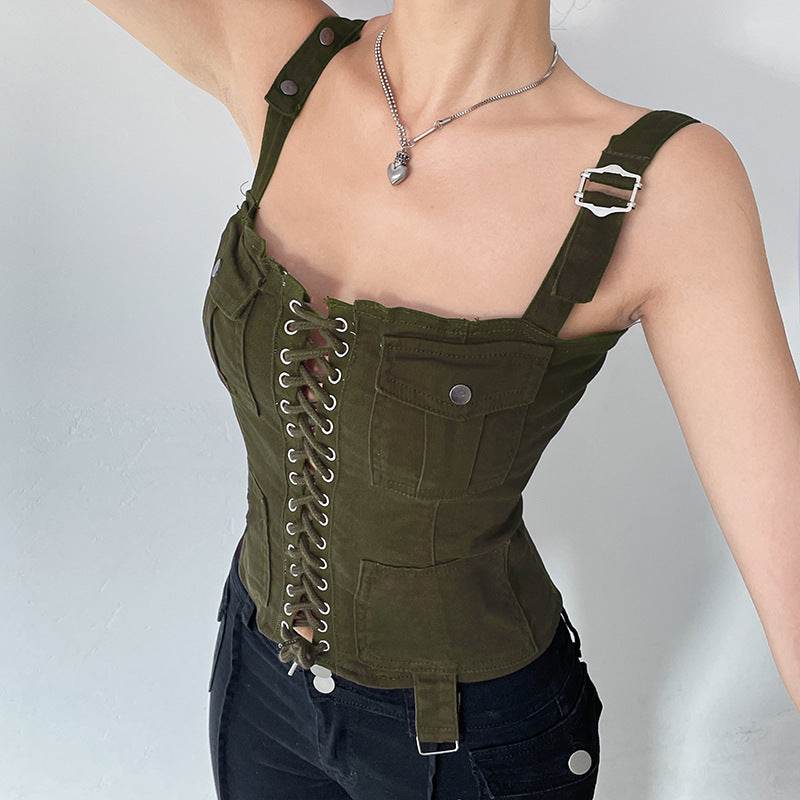 Crossed Corns Lace-up Bra Work Dress Women's Vest - Mubimart