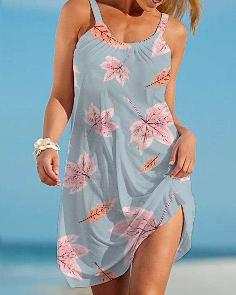 Women's Fashion Floral Print Slip Dress - Mubimart