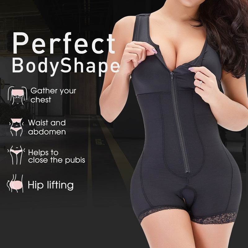 Women's One-piece Front Zipper Tummy And Hip Shaper - Mubimart