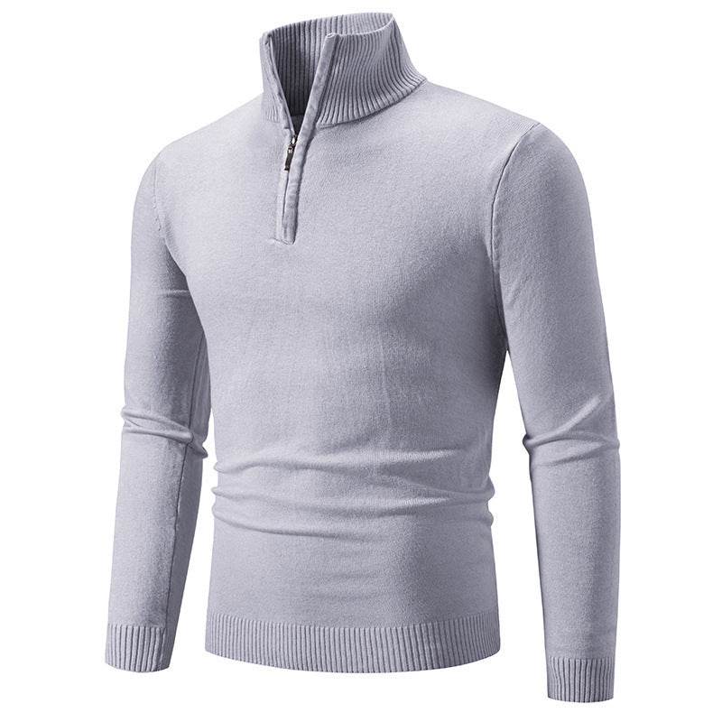 Zip-up Turtleneck Pullover Men's Long Sleeved Sweater - Mubimart